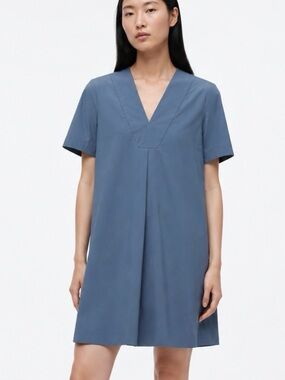 COS 100% Cotton V-Neck Short Sleeve Shift Dress in Slate Blue Size 2